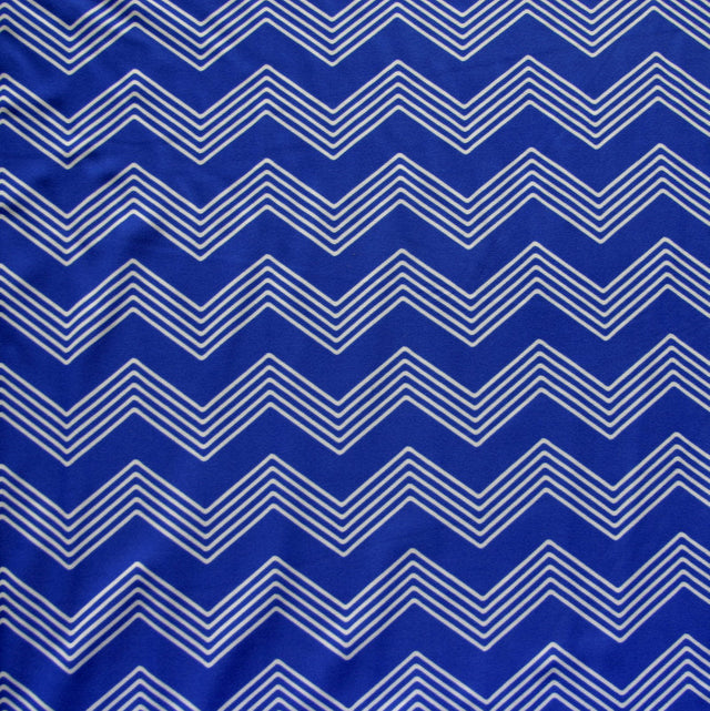 Nylon Lycra Swim Knit White Zig Zags Royal Blue