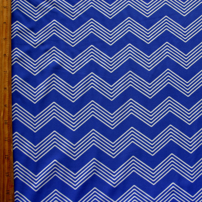 Nylon Lycra Swim Knit White Zig Zags Royal Blue