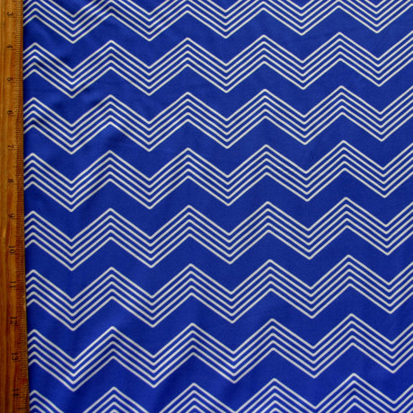 Nylon Lycra Swim Knit White Zig Zags Royal Blue