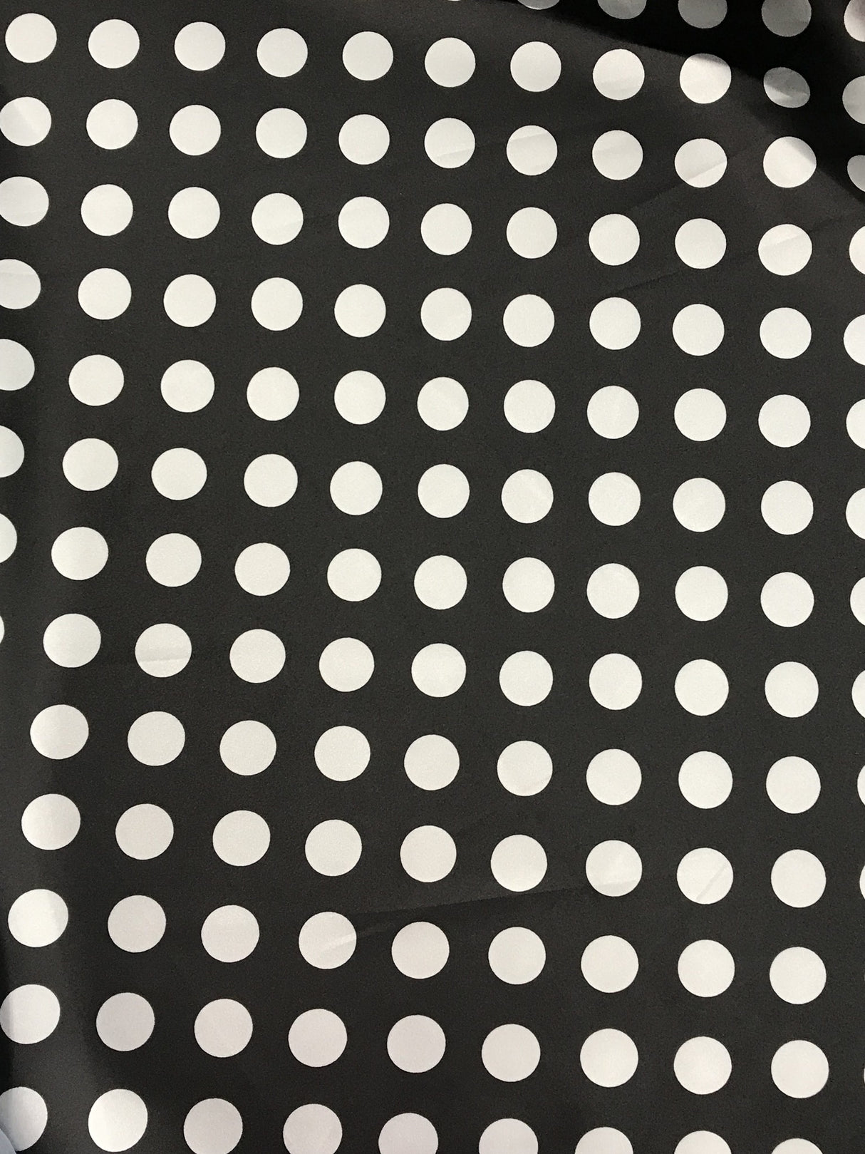 Big Polka Dots White On Black Polyester Satin Fabric - White Polka Dots On Black, 59/60" Width (1 Yard)