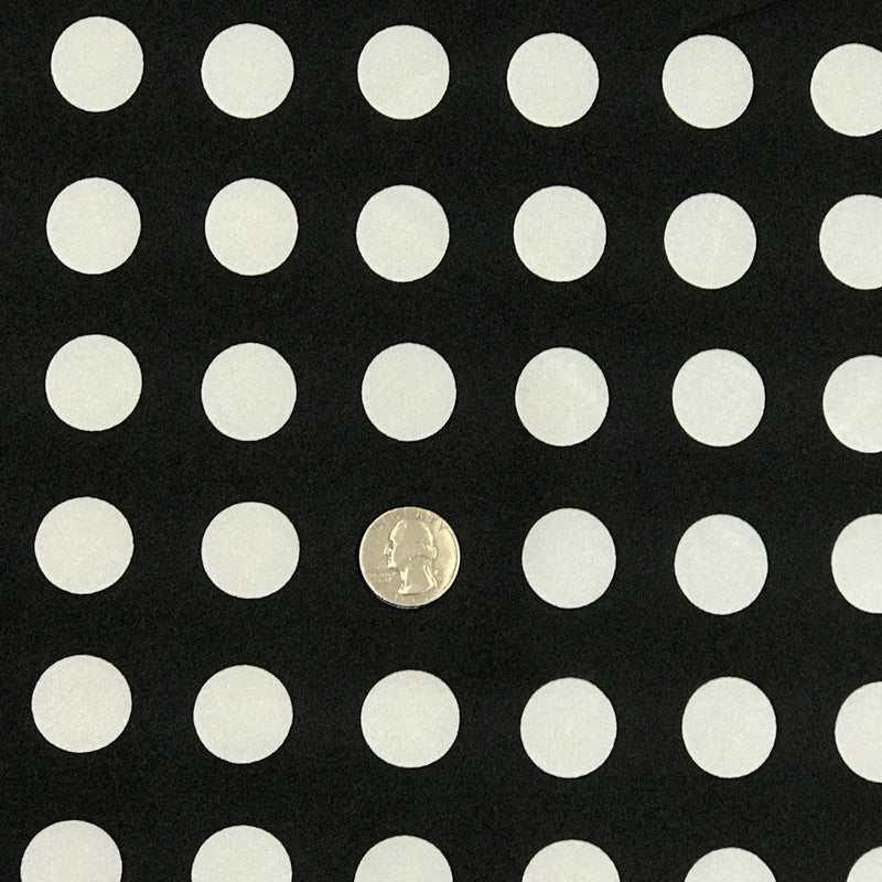 Big Polka Dots White On Black Polyester Satin Fabric - White Polka Dots On Black, 59/60" Width (1 Yard)