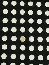 Big Polka Dots White On Black Polyester Satin Fabric - White Polka Dots On Black, 59/60" Width (1 Yard)