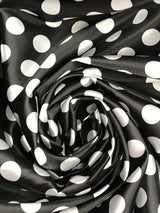 Big Polka Dots White On Black Polyester Satin Fabric - White Polka Dots On Black, 59/60" Width (1 Yard)