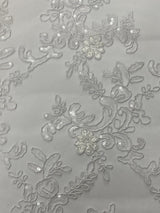 Elena'S Lace Polyester Lace Fabric - White/Clear Sequins, Double Scalloped Edge, 54" Width (1 Yard)