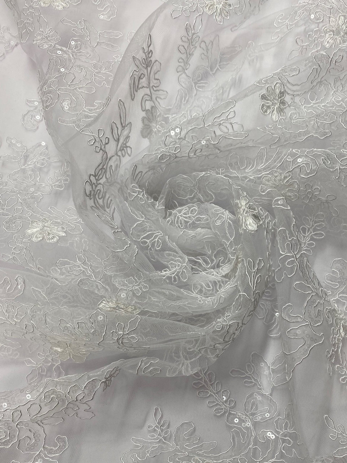 Elena'S Lace Polyester Lace Fabric - White/Clear Sequins, Double Scalloped Edge, 54" Width (1 Yard)