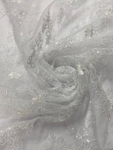 Elena'S Lace Polyester Lace Fabric - White/Clear Sequins, Double Scalloped Edge, 54" Width (1 Yard)