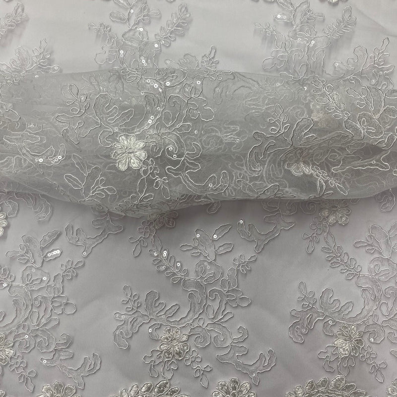 Elena'S Lace Polyester Lace Fabric - White/Clear Sequins, Double Scalloped Edge, 54" Width (1 Yard)