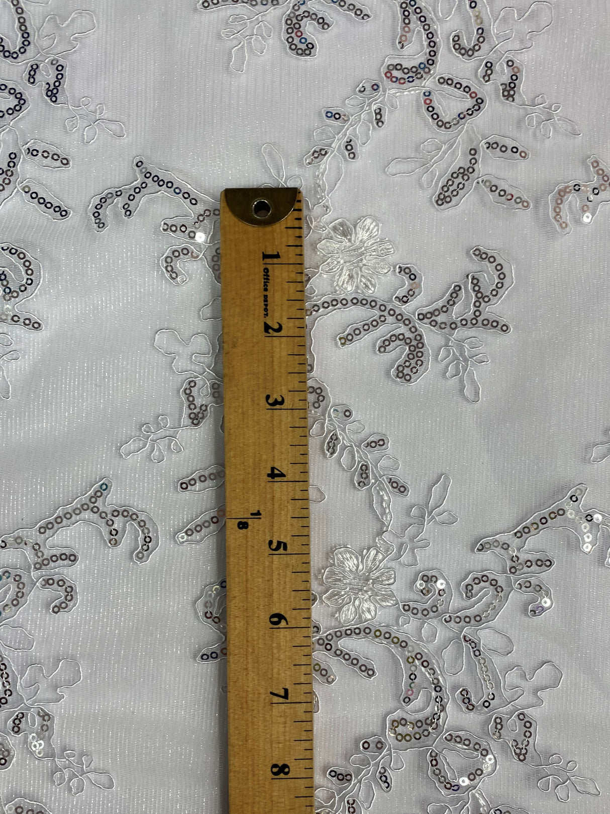 Elena's Lace Polyester Lace Fabric - White/Silver Sequins, Double Scalloped Edge, 54" Width (1 Yard)
