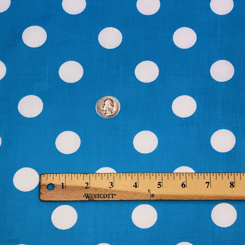 White Dots Turquoise Poly Cotton Fabric - Turquoise With White Dots, 59/60" Width (1 Yard)
