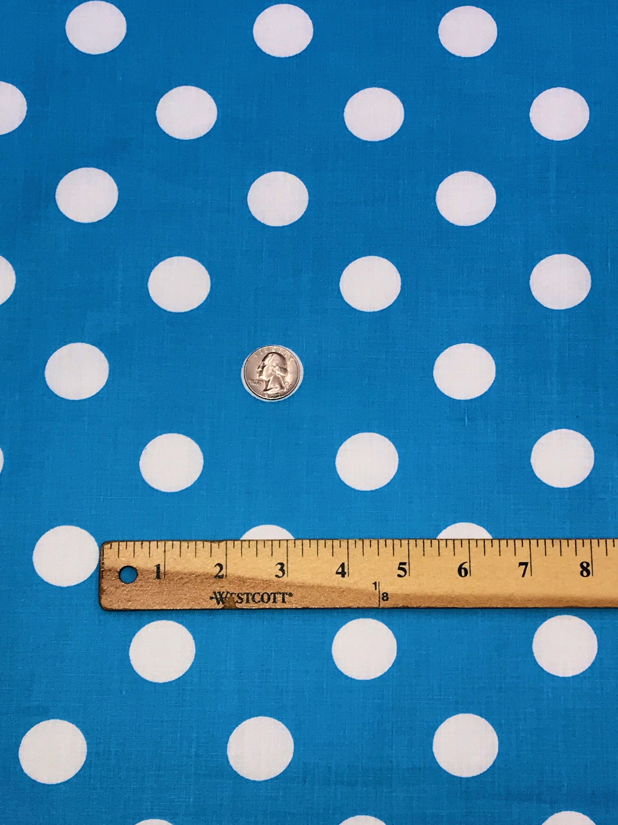 White Dots Turquoise Poly Cotton Fabric - Turquoise With White Dots, 59/60" Width (1 Yard)