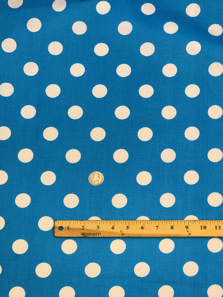 White Dots Turquoise Poly Cotton Fabric - Turquoise With White Dots, 59/60" Width (1 Yard)