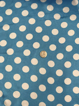 Big Polka Dots White On Turquoise Polyester Satin Fabric - White Polka Dots, Turquoise, 59/60" Width