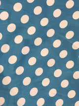 Big Polka Dots White On Turquoise Polyester Satin Fabric - White Polka Dots, Turquoise, 59/60" Width