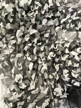 3D Butterflies White On Black Polyester Mesh Fabric - White Butterflies On Black, 54" Width (1 Yard)