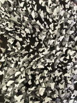 3D Butterflies White On Black Polyester Mesh Fabric - White Butterflies On Black, 54" Width (1 Yard)