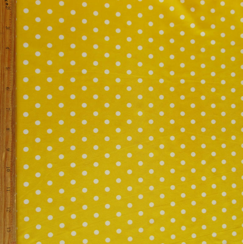 Swim Knit Nylon Spandex White Eraser Polka Dots on Goldenrod