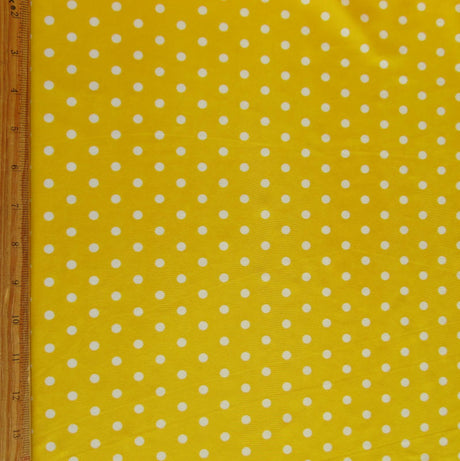 Swim Knit Nylon Spandex White Eraser Polka Dots on Goldenrod