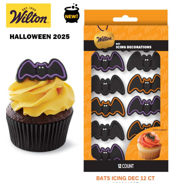Wilton 12 Halloween bats toppers - edible