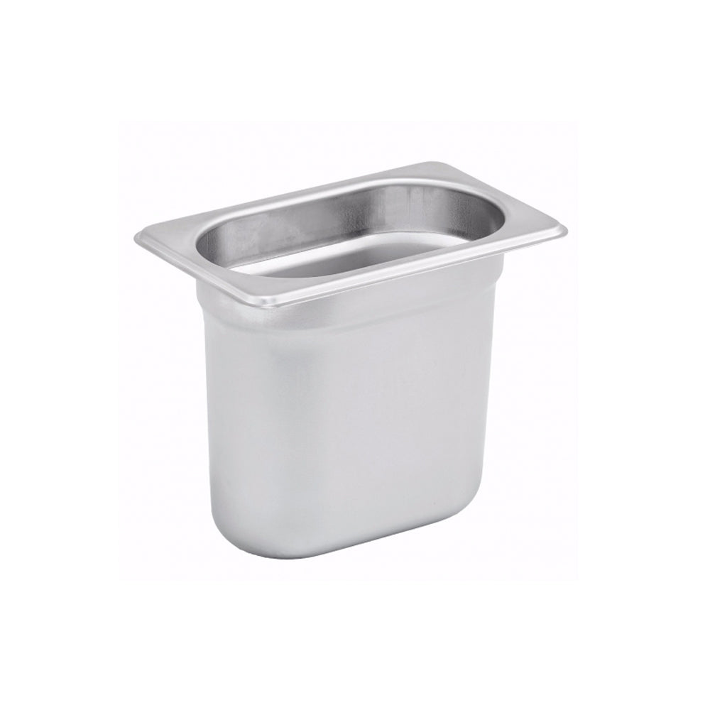 Winco Steam Table Pan 1/9 Size (6-3/4" x 4-1/4"x 6" High), 22-Gauge Anti-Jam 18/8 Stainless