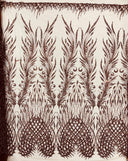 Wing Feather Damask Beaded Lace Fabric - Feather Damask, Beaded Mesh Lace, 50-54" Width (1 Yard)