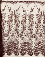 Wing Feather Damask Beaded Lace Fabric - Feather Damask, Beaded Mesh Lace, 50-54" Width (1 Yard)