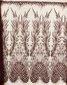 Wing Feather Damask Beaded Lace Fabric - Feather Damask, Beaded Mesh Lace, 50-54" Width (1 Yard)