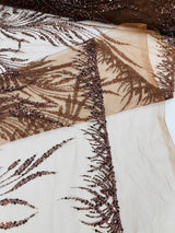 Wing Feather Damask Beaded Lace Fabric - Feather Damask, Beaded Mesh Lace, 50-54" Width (1 Yard)