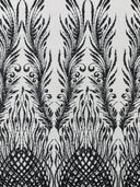 Wing Feather Damask Beaded Lace Fabric - Feather Damask, Beaded Mesh Lace, 50-54" Width (1 Yard)