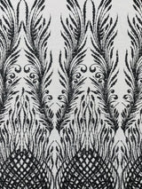 Wing Feather Damask Beaded Lace Fabric - Feather Damask, Beaded Mesh Lace, 50-54" Width (1 Yard)