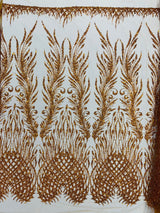 Wing Feather Damask Beaded Lace Fabric - Feather Damask, Beaded Mesh Lace, 50-54" Width (1 Yard)