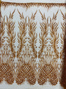 Wing Feather Damask Beaded Lace Fabric - Feather Damask, Beaded Mesh Lace, 50-54" Width (1 Yard)