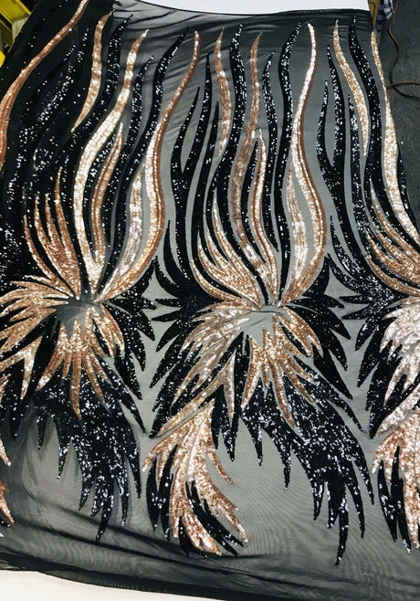 Wing Sequin Polyester Fabric - Angel Wing Sequin Mesh, 54" Width (1 Yard)