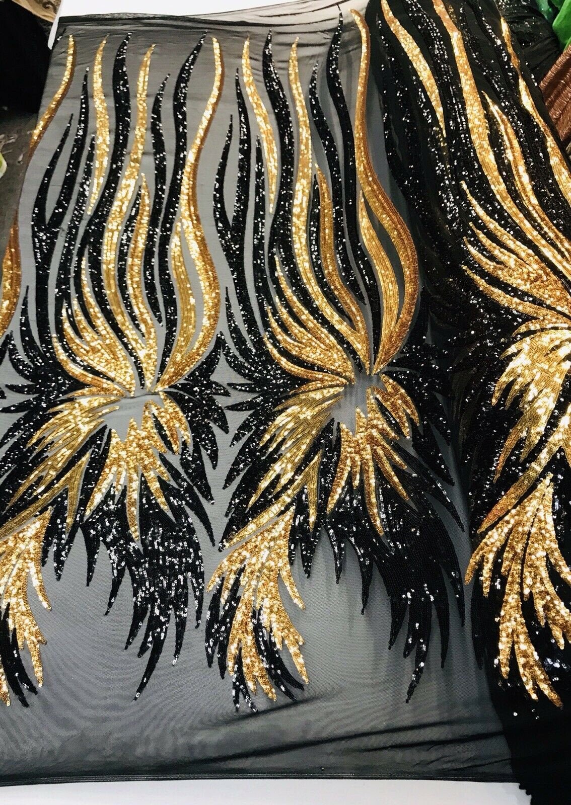 Wing Sequin Polyester Fabric - Angel Wing Sequin Mesh, 54" Width (1 Yard)