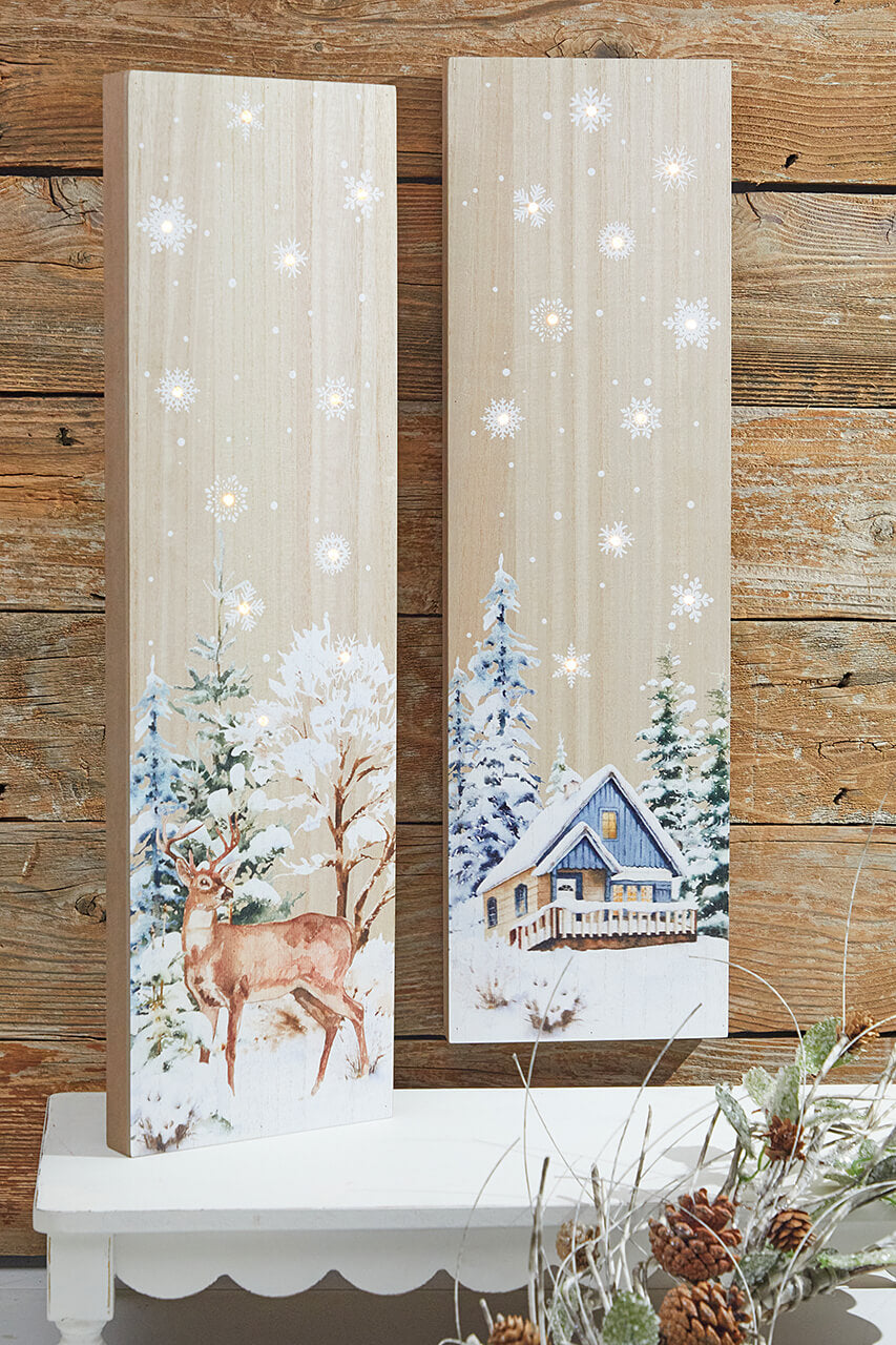24” Lighted Winter Wood Wall Art