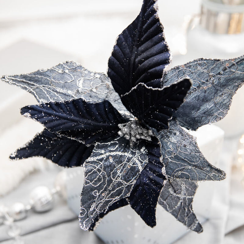 24” x 13" Winters Night Navy Poinsettia Stem