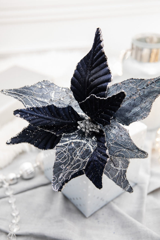 24” x 13" Winters Night Navy Poinsettia Stem