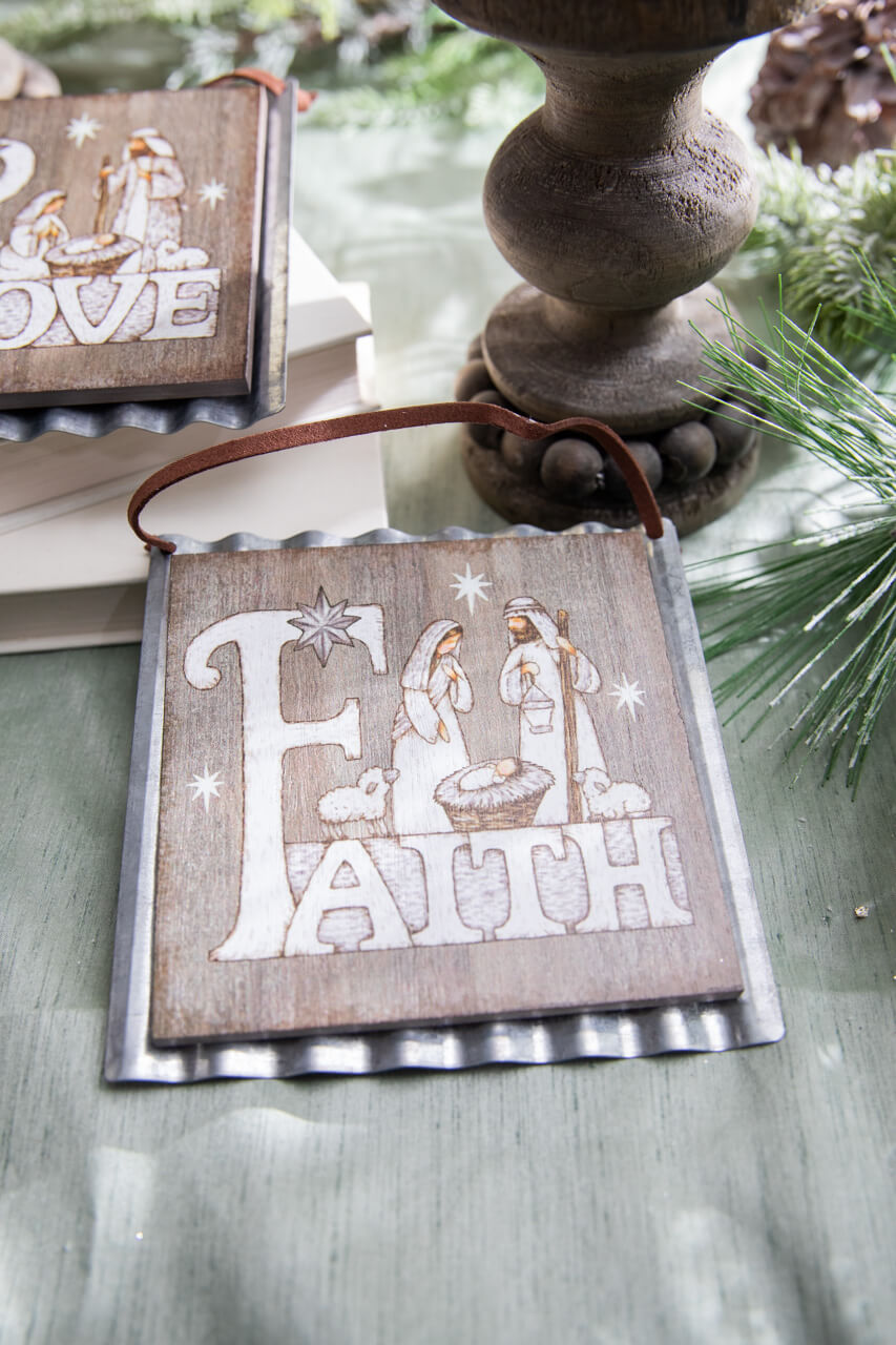 5.5” Wood & Metal Holy Family Ornament