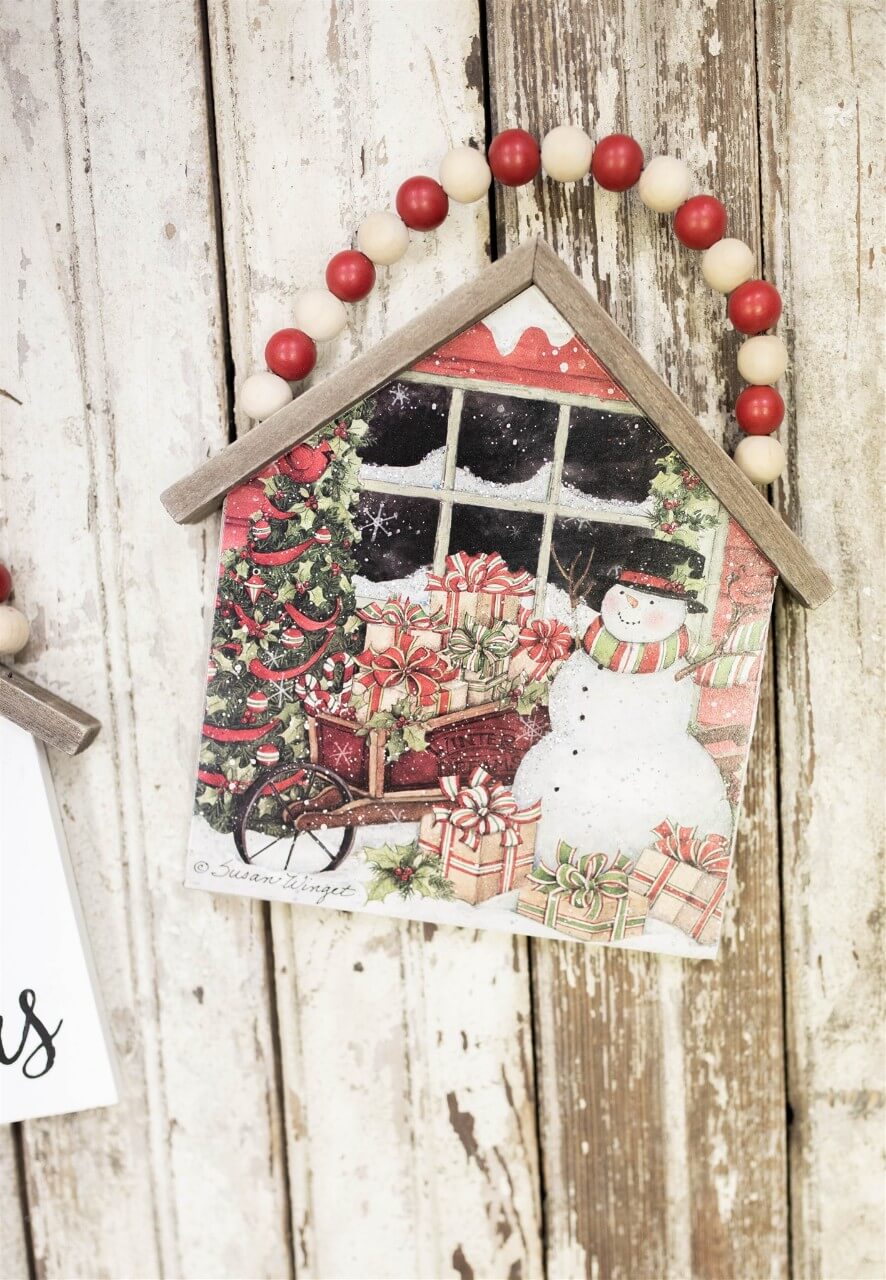 7.5”H Snowman Wall Hanging with Beaded Hanger
