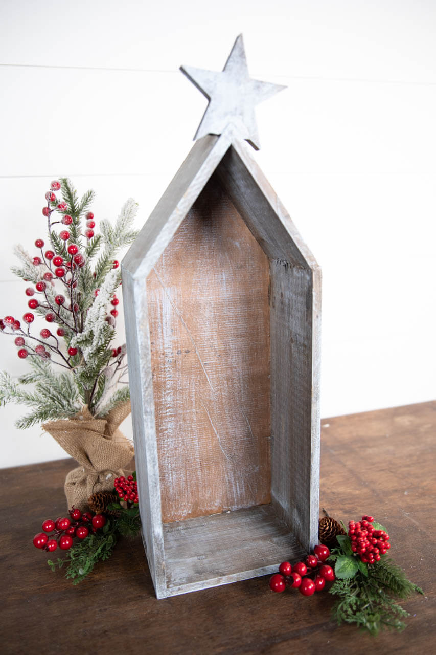 42” Wood Manger House With Star