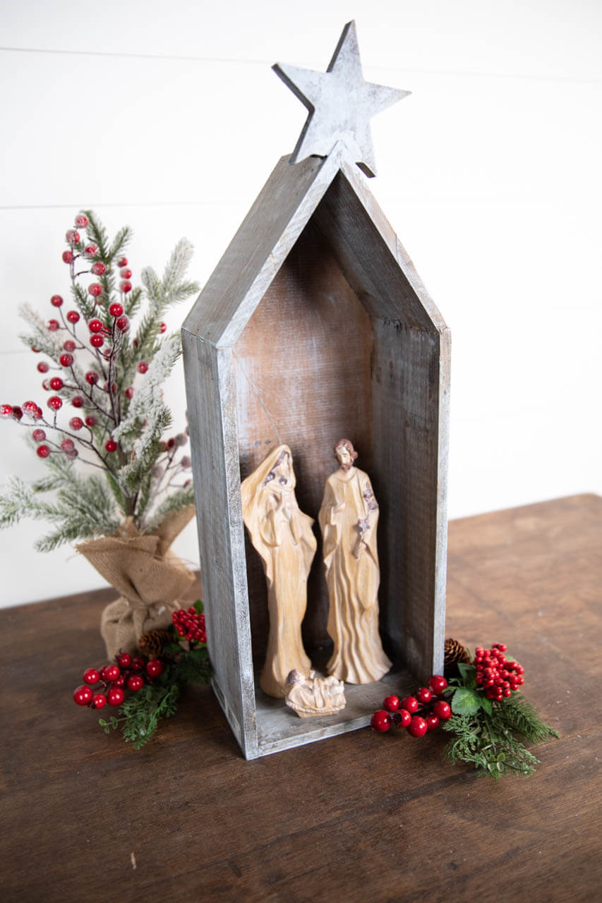 42” Wood Manger House With Star