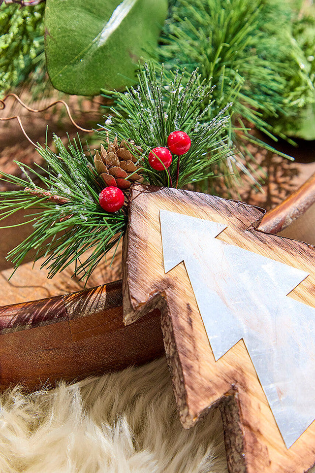 Rustic Wooden Metal Christmas Tree Hanging Ornament 7 Inch Decor