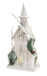 18" Pre-Lit Wooden Church