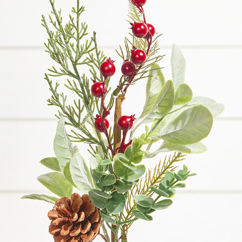 18 Inch Berry and Holly Pine Pick Decorative Christmas Greenery Stem