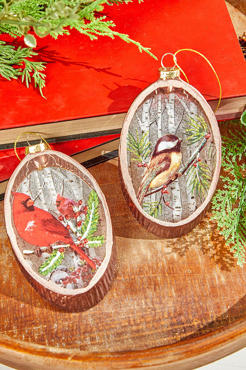 5.5” Woodland Bird Glass Disc Ornament