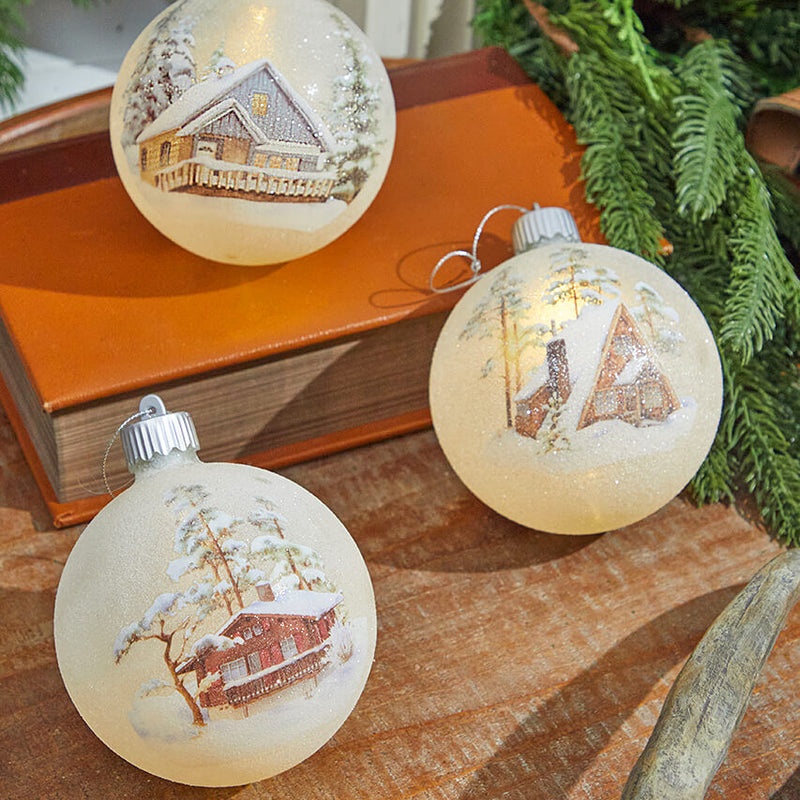 4 Inch LED Glass Cabin Ornament Decorative Lighted Christmas Ornament