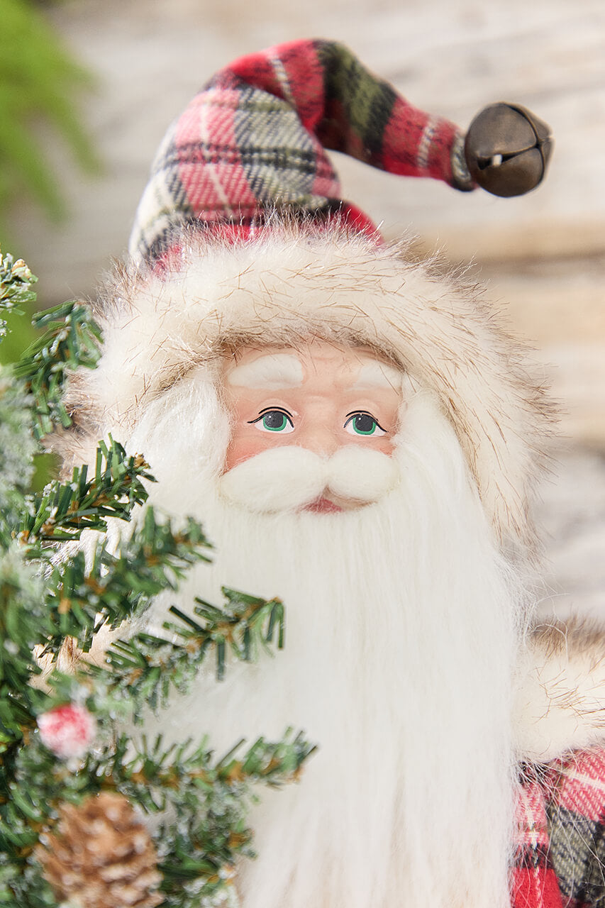 18” Plaid Santa with Tree & Bells Figure