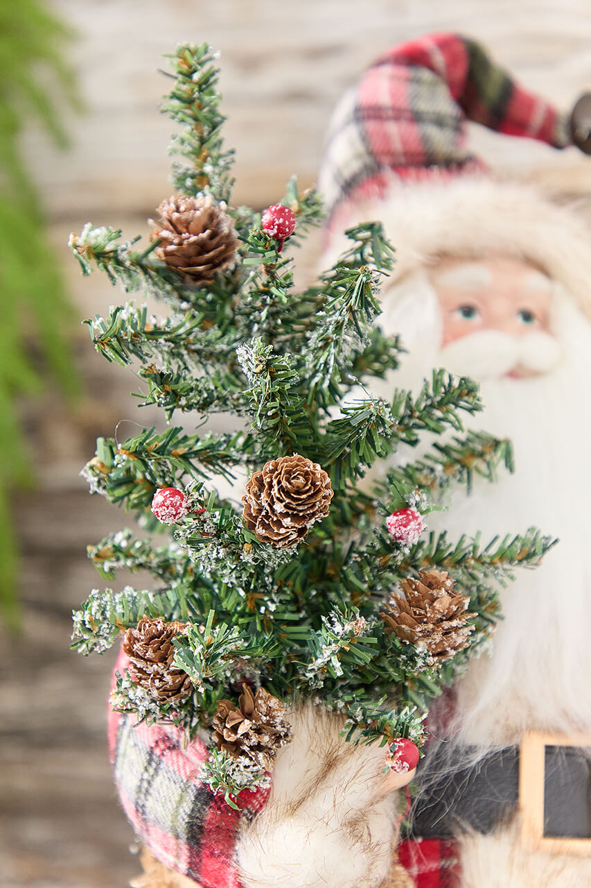 18” Plaid Santa with Tree & Bells Figure