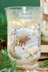 8"H B/O Lighted Glass Deer/Moose Design Hurricane Luminary