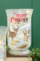 8"H B/O Lighted Glass Deer/Moose Design Hurricane Luminary