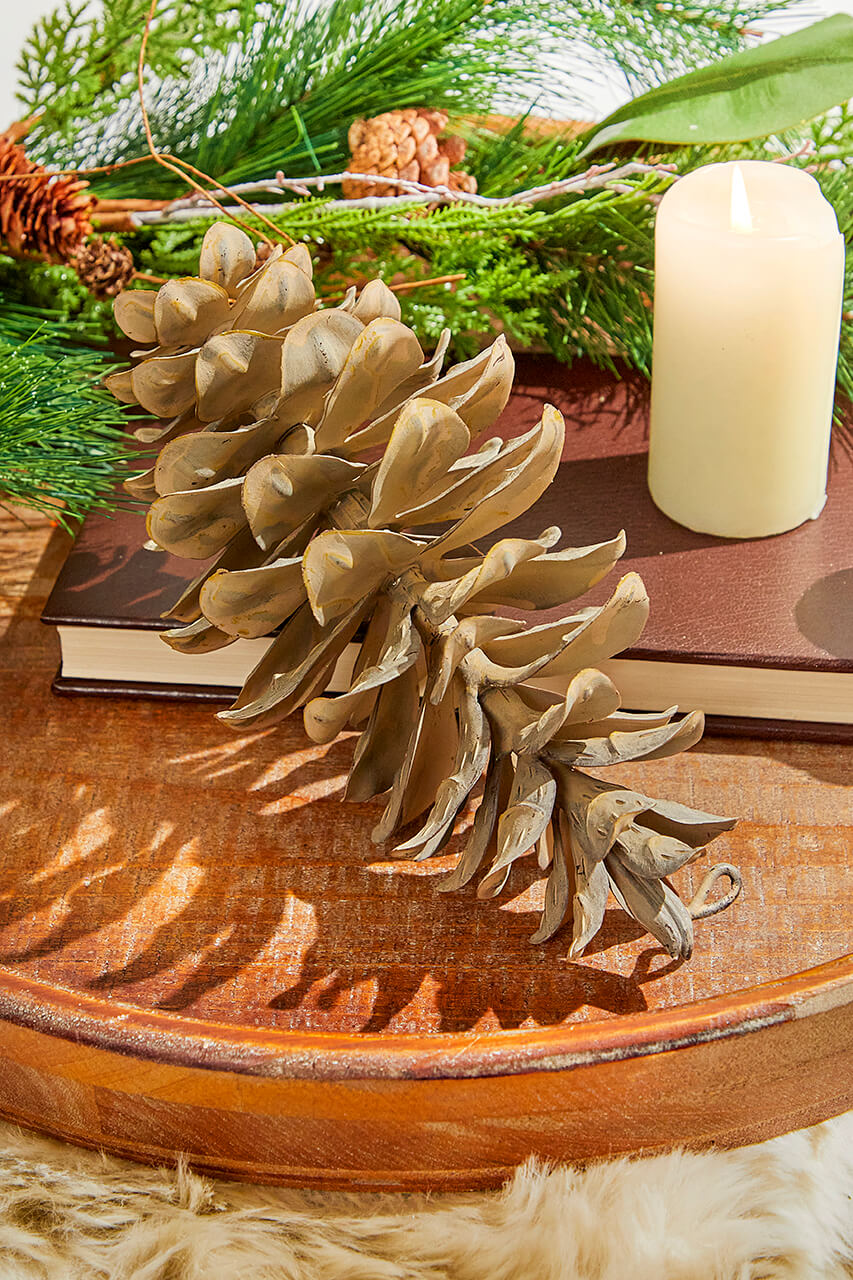 8” Plastic Sequoia Pinecone with Wire Ornament
